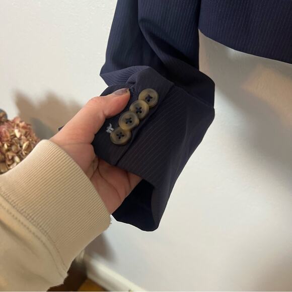 Revolve L’academie Aven Cropped Blazer in Navy Stripe - Picture 6 of 7